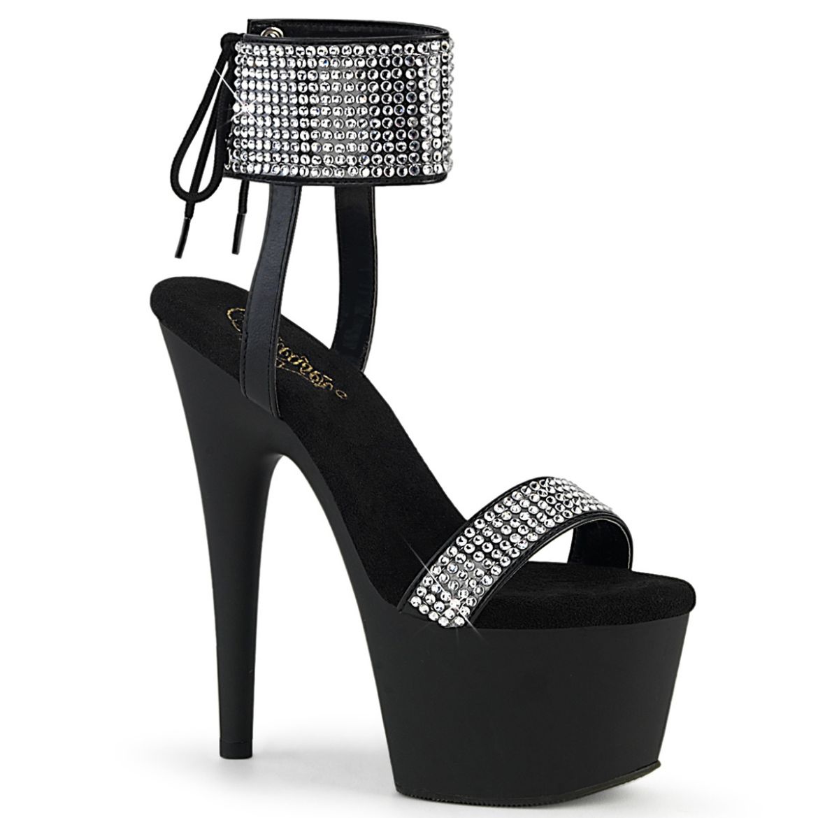 Product image of Pleaser ADORE-770 Blk Faux Leather-RS/Blk Matte 7 Inch Heel 2 3/4 Inch PF Lace-Up Back Ankle Cuff Sandal w/RS