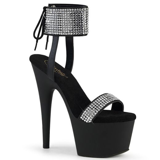 Product image of Pleaser ADORE-770 Blk Faux Leather-RS/Blk Matte 7 Inch Heel 2 3/4 Inch PF Lace-Up Back Ankle Cuff Sandal w/RS