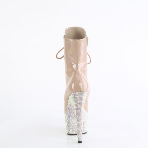 Product image of Pleaser BEJEWELED-1020-7 Nude Holo Pat/Nude AB RS 7 Inch Heel 2 3/4 Inch PF Front Lace-Up Ankle Boot w/RS Side Zip