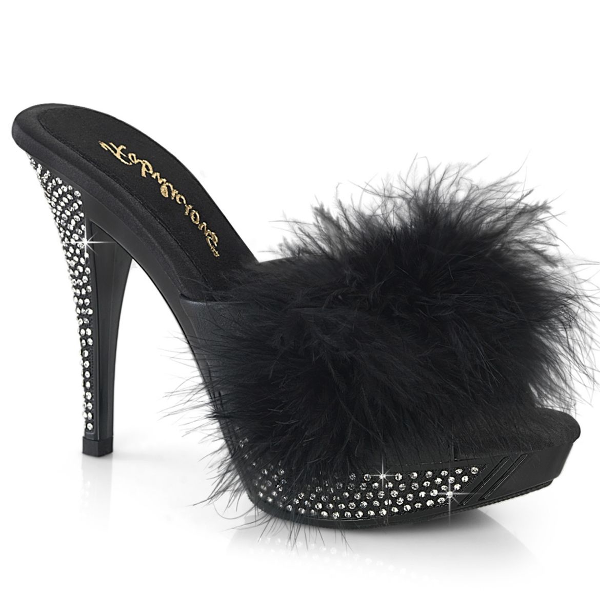 Product image of Fabulicious ELEGANT-401F Blk Marabou-Faux Leather/Blk 4 1/2 Inch Heel 1 Inch PF Marabou Fur Slipper