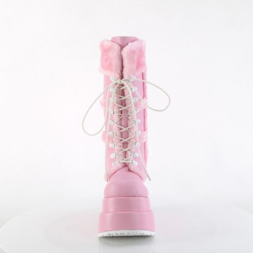 Product image of Demonia BEAR-202 B. Pink Vegan Leather 4 1/2 Inch Tiered PF Lace-Up Mid-Calf Boot Side Zip