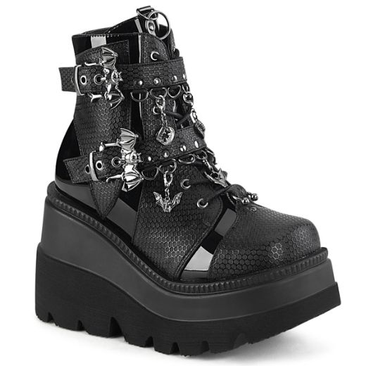 Product image of Demonia SHAKER-66 Blk Vegan Leather 4 1/2 Inch Wedge PF Ankle Boot Side Zip