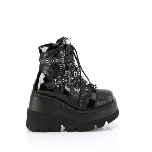 Product image of Demonia SHAKER-66 Blk Vegan Leather 4 1/2 Inch Wedge PF Ankle Boot Side Zip