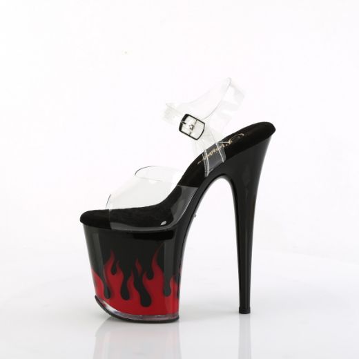 Product image of Pleaser FLAMINGO-808NLFL Clr/Blk-Red 8 Inch Heel 4 Inch PF LED Illuminated Ankle Strap Sandal