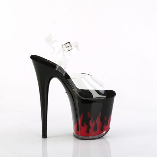 Product image of Pleaser FLAMINGO-808NLFL Clr/Blk-Red 8 Inch Heel 4 Inch PF LED Illuminated Ankle Strap Sandal