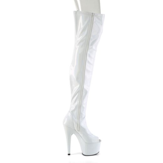 Product image of Pleaser ADORE-3011HWR Wht Str. Holo/Wht Holo 7 Inch Heel 2 3/4 Inch PF Peep Toe Thigh High Boot Side Zip