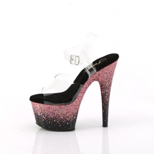 Product image of Pleaser ADORE-708SS Clr/Blk-Pink Multi Glitter 7 Inch Heel 2 3/4 Inch PF Ankle Strap Sandal