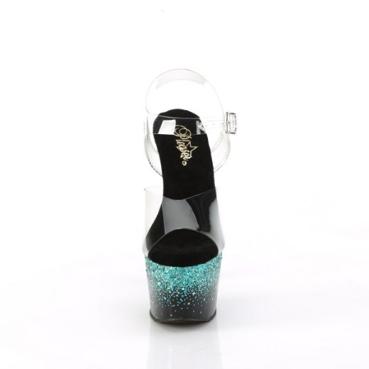 Product image of Pleaser ADORE-708SS Clr/Blk-Turquoise Multi Glitter 7 Inch Heel 2 3/4 Inch PF Ankle Strap Sandal