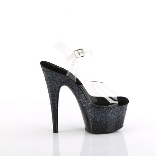 Product image of Pleaser ADORE-708SS Clr/Blk Multi Glitter 7 Inch Heel 2 3/4 Inch PF Ankle Strap Sandal