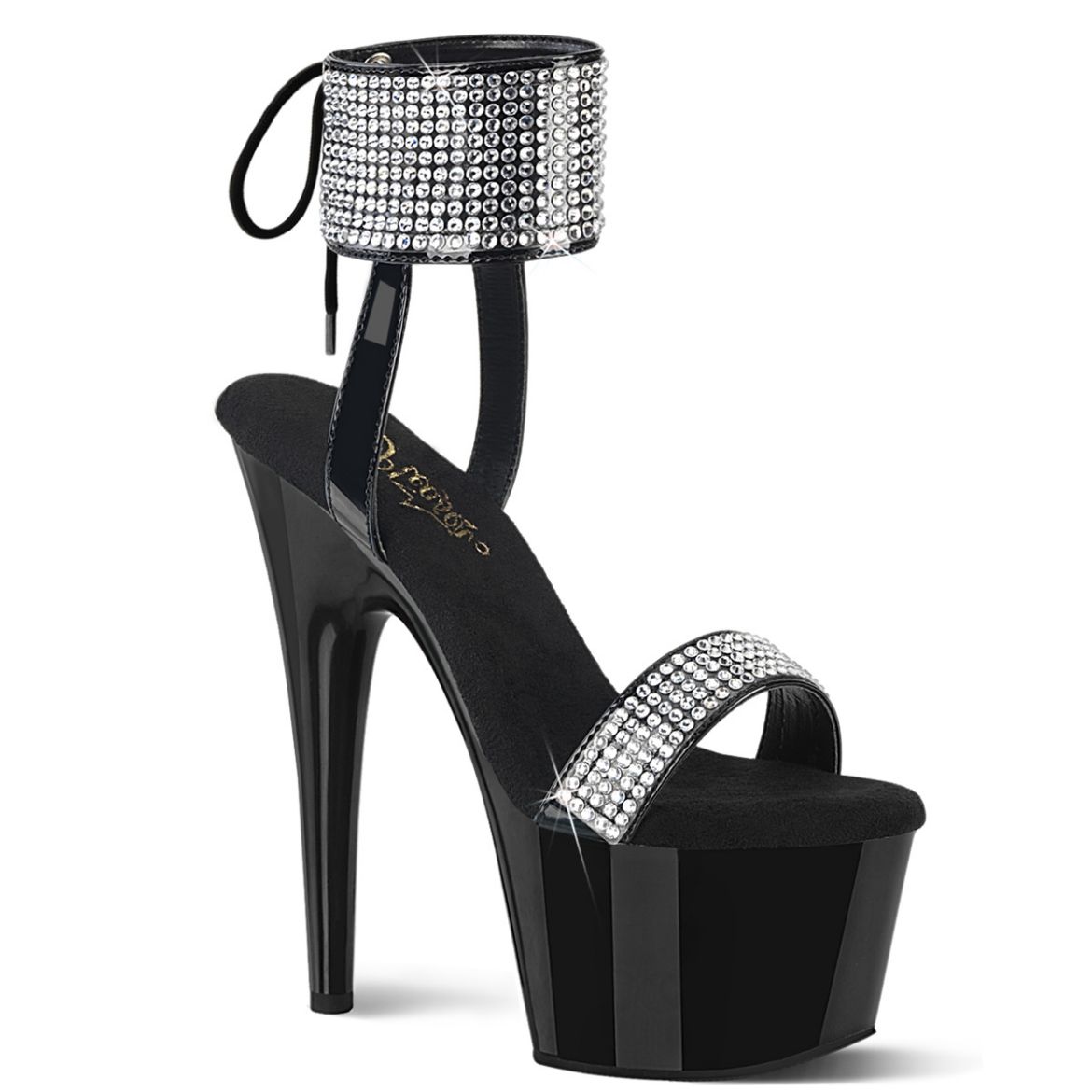 Product image of Pleaser ADORE-770 Blk Pat-RS/Blk 7 Inch Heel 2 3/4 Inch PF Lace-Up Back Ankle Cuff Sandal w/RS
