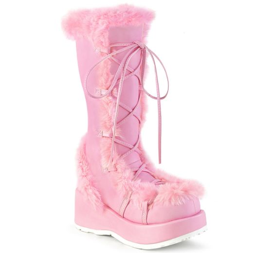 Product image of Demonia CUBBY-311 B. Pink Vegan Leather 2 3/4 Inch Platform Lace-Up Mid-Calf Boot Side Zip