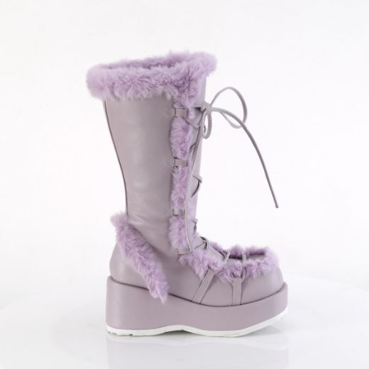 Product image of Demonia CUBBY-311 Lavender Vegan Leather 2 3/4 Inch Platform Lace-Up Mid-Calf Boot Side Zip