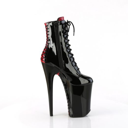 Product image of Pleaser INFINITY-1020FH Blk-Red Pat/Blk-Red 9 Inch Heel 5 1/4 Inch PF Two Tone Lace-Up Ankle Boot Side Zip