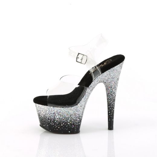 Product image of Pleaser ADORE-708SS Clr/Blk-Slv Multi Glitter 7 Inch Heel 2 3/4 Inch PF Ankle Strap Sandal