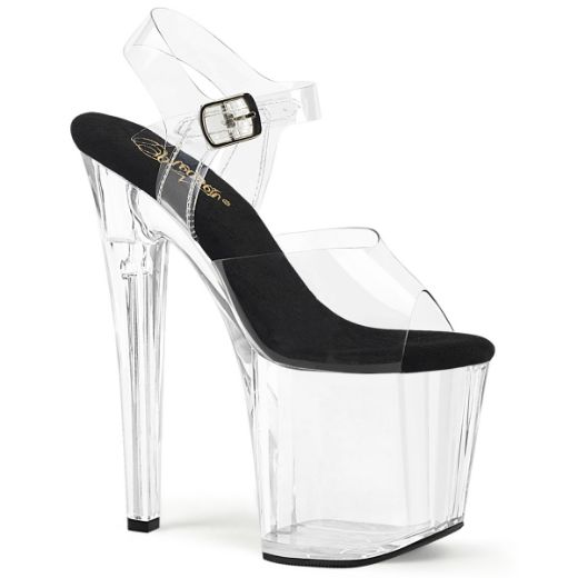Product image of Pleaser ENCHANT-708 Clr-Blk/Clr 7 1/2 Inch Heel 3 1/2 Inch PF Ankle Strap Sandal