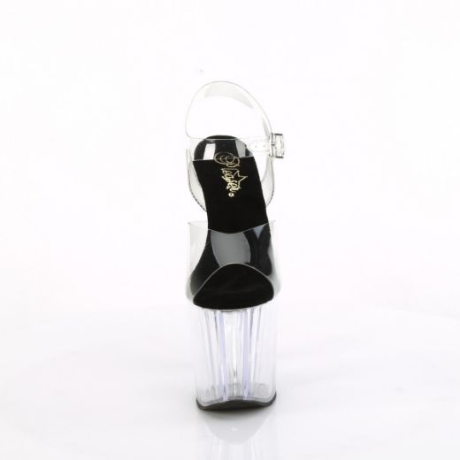 Product image of Pleaser ENCHANT-708 Clr-Blk/Clr 7 1/2 Inch Heel 3 1/2 Inch PF Ankle Strap Sandal