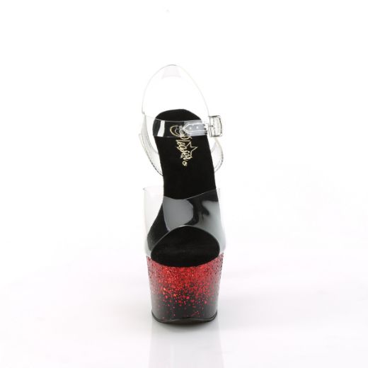 Product image of Pleaser ADORE-708SS Clr/Blk-Red Glitter 7 Inch Heel 2 3/4 Inch PF Ankle Strap Sandal