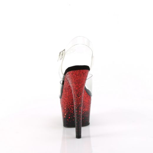 Product image of Pleaser ADORE-708SS Clr/Blk-Red Glitter 7 Inch Heel 2 3/4 Inch PF Ankle Strap Sandal