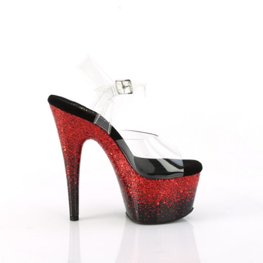 Product image of Pleaser ADORE-708SS Clr/Blk-Red Glitter 7 Inch Heel 2 3/4 Inch PF Ankle Strap Sandal