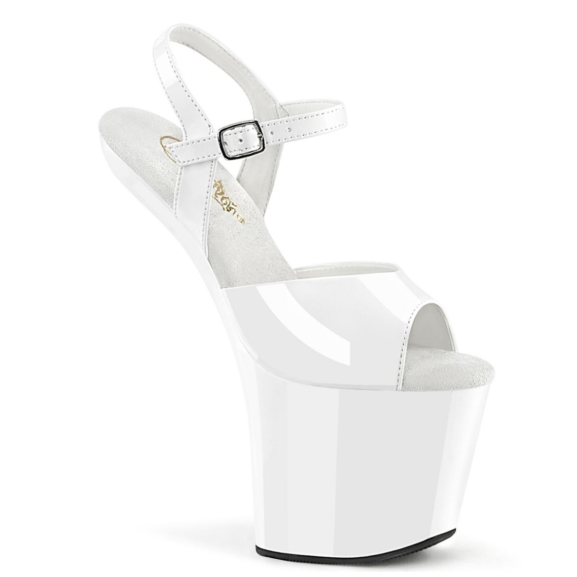 Product image of Pleaser CRAZE-809 Wht Pat/Wht 8 Inch Heelless 3 Inch PF Ankle Strap Sandal