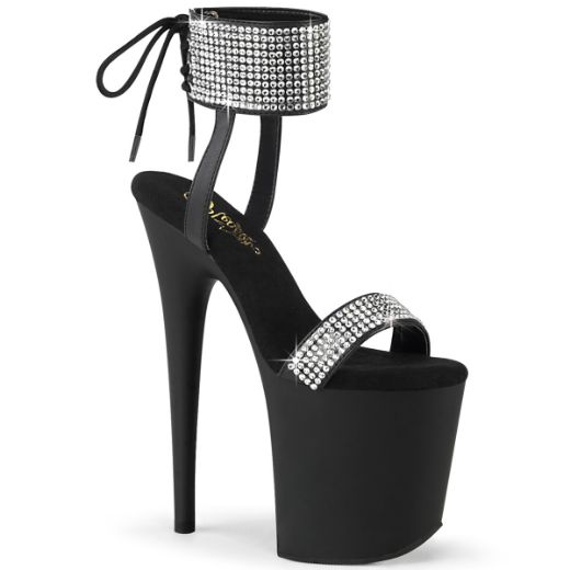 Product image of Pleaser FLAMINGO-870 Blk Faux Leather-RS/Blk Matte 8 Inch Heel 4 Inch PF Back Tie Ankle Cuff Sandal w/RS