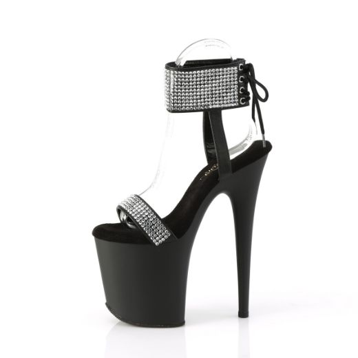 Product image of Pleaser FLAMINGO-870 Blk Faux Leather-RS/Blk Matte 8 Inch Heel 4 Inch PF Back Tie Ankle Cuff Sandal w/RS