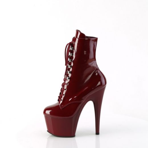 Product image of Pleaser ADORE-1020 Burgundy Pat/Burgundy 7 Inch Heel 2 3/4 Inch PF Lace-Front Ankle Boot Side Zip