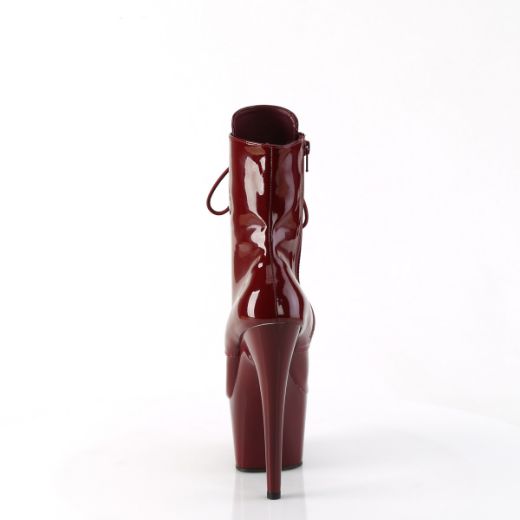 Product image of Pleaser ADORE-1020 Burgundy Pat/Burgundy 7 Inch Heel 2 3/4 Inch PF Lace-Front Ankle Boot Side Zip