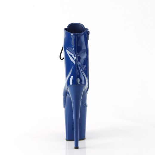 Product image of Pleaser FLAMINGO-1020 Royal Blue Pat/Royal Blue 8 Inch Heel 4 Inch PF Lace-Up Front Ankle Boot Side Zip