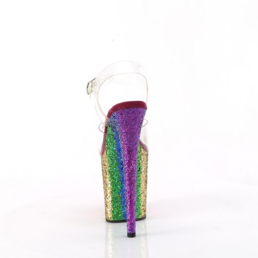 Product image of Pleaser FLAMINGO-808RBG Clr/Rainbow Glitter 8 Inch Heel 4 Inch PF Ankle Strap Sandal w/Gliiter Bottom
