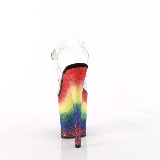 Product image of Pleaser FLAMINGO-808RG-04 Clr/Rainbow Glitter 8 Inch Heel 4 Inch PF Ankle Strap Sandal w/Gliiter Bottom