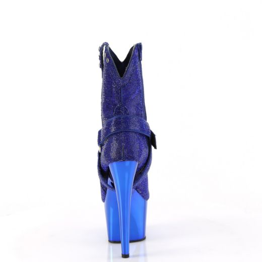 Product image of Pleaser ADORE-1029CHRS Royal Blue RS/Royal Blue Chrome 7 Inch Heel 2 3/4 Inch PF RS Embellished Ankle Boot Side Zip