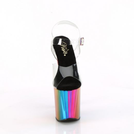 Product image of Pleaser ENCHANT-708RC Clr/Rainbow Chrome 7 1/2 Inch Heel 3 1/2 Inch Chrome Plated PF Ankle Strap Sandal