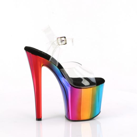 Product image of Pleaser ENCHANT-708RC Clr/Rainbow Chrome 7 1/2 Inch Heel 3 1/2 Inch Chrome Plated PF Ankle Strap Sandal