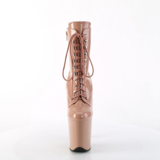 Product image of Pleaser FLAMINGO-1020 Blush Pat/Blush 8 Inch Heel 4 Inch PF Lace-Up Front Ankle Boot Side Zip