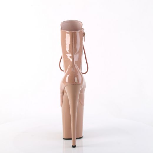 Product image of Pleaser FLAMINGO-1020 Blush Pat/Blush 8 Inch Heel 4 Inch PF Lace-Up Front Ankle Boot Side Zip