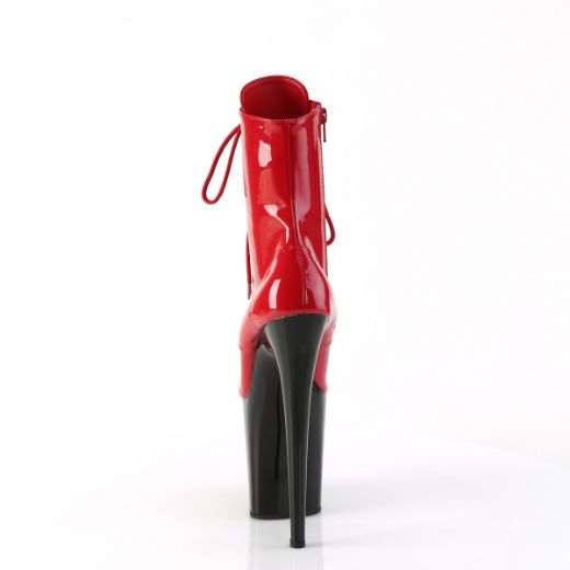 Product image of Pleaser FLAMINGO-1020 Red Pat/Blk 8 Inch Heel 4 Inch PF Lace-Up Front Ankle Boot Side Zip