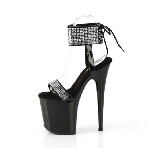 Product image of Pleaser FLAMINGO-870 Blk Pat-RS/Blk 8 Inch Heel 4 Inch PF Back Tie Ankle Cuff Sandal w/RS