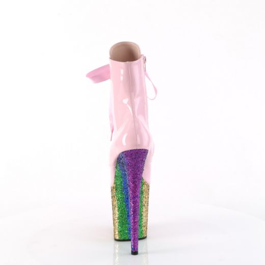 Product image of Pleaser FLAMINGO-1020HG B. Pink Holo Pat/Rainbow Glitter 8 Inch Heel 4 Inch PF Lace-Up Front Ankle Boot Side Zip