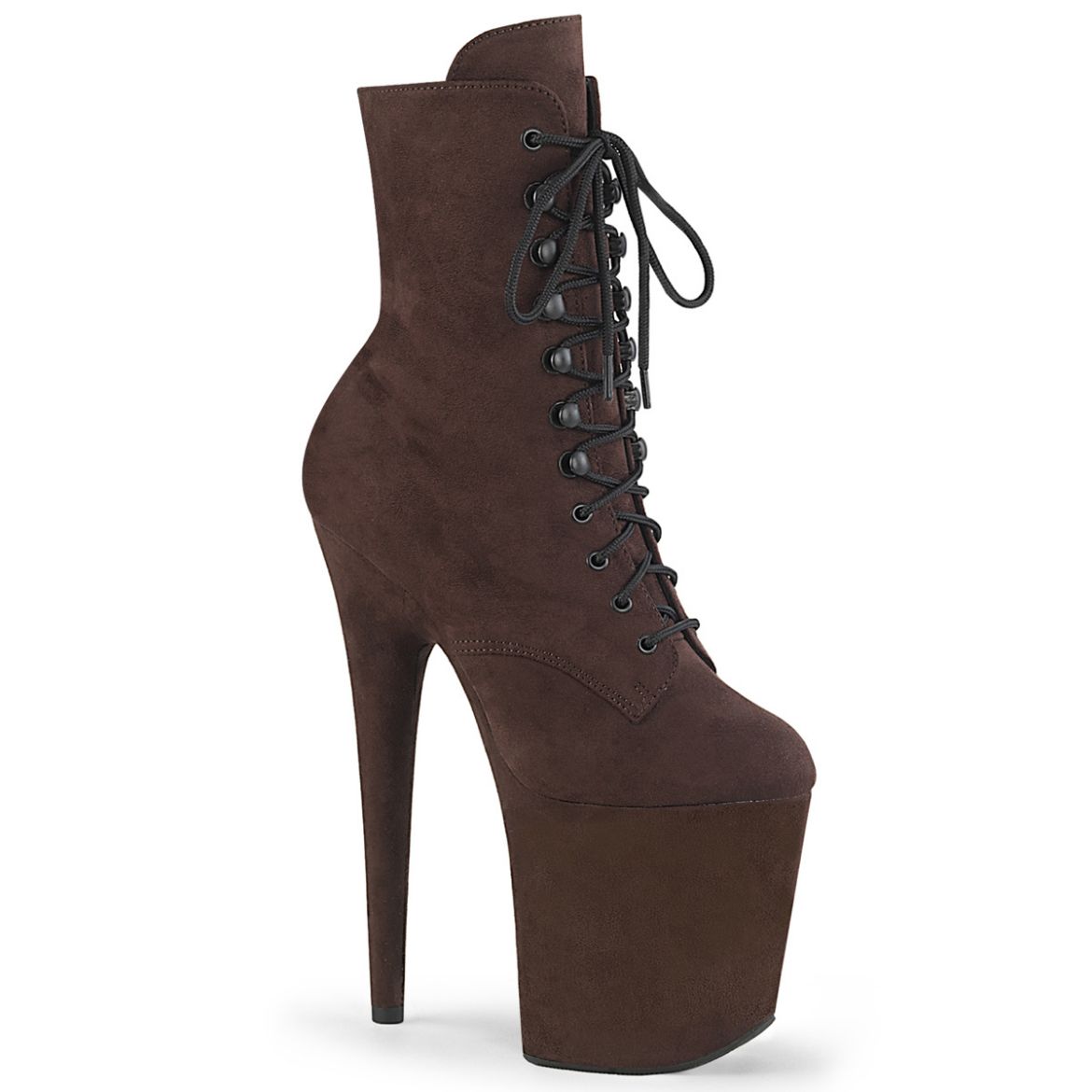 Product image of Pleaser FLAMINGO-1020FS Mocha Faux Suede/Mocha Faux Suede **8 Inch Heel 4 Inch PF Lace-Up Ankle Boot Side Zip