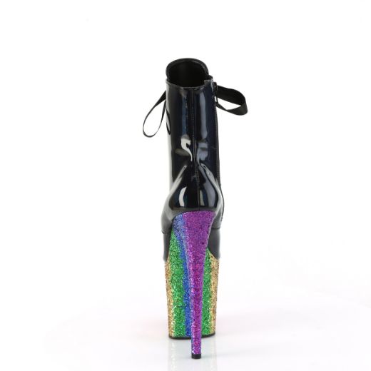 Product image of Pleaser FLAMINGO-1020HG Blk Holo Pat/Rainbow Glitter 8 Inch Heel 4 Inch PF Lace-Up Front Ankle Boot Side Zip