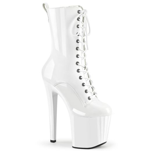 Product image of Pleaser ENCHANT-1040 Wht Pat/Wht 7 1/2 Inch Heel 3 1/2 Inch PF Lace-Up Mid Calf Boot Side Zip