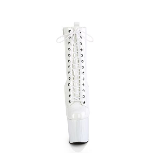 Product image of Pleaser ENCHANT-1040 Wht Pat/Wht 7 1/2 Inch Heel 3 1/2 Inch PF Lace-Up Mid Calf Boot Side Zip