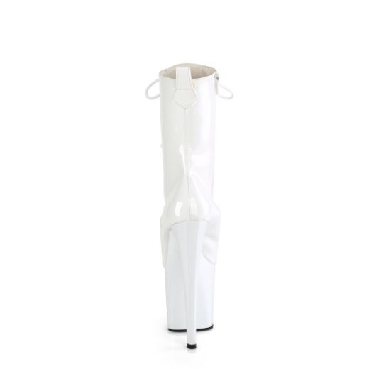 Product image of Pleaser ENCHANT-1040 Wht Pat/Wht 7 1/2 Inch Heel 3 1/2 Inch PF Lace-Up Mid Calf Boot Side Zip