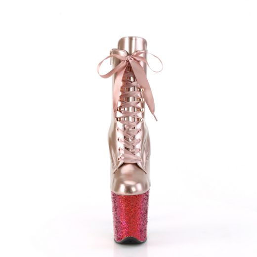 Product image of Pleaser FLAMINGO-1020HG Rose Gold Holo Pat/Rainbow Glitter 8 Inch Heel 4 Inch PF Lace-Up Front Ankle Boot Side Zip