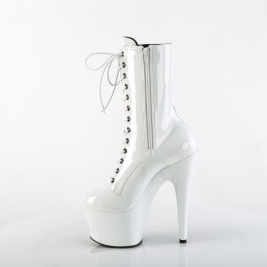 Product image of Pleaser ADORE-1040TT Blk-Wht Pat/Blk-Wht 7 Inch Heel 2 3/4 Inch PF Two Tone Lace-Up Ankle Boot Side Zip