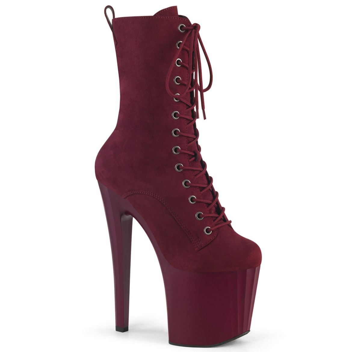 Product image of Pleaser ENCHANT-1040 Burgundy Faux Suede/Burgundy Matte 7 1/2 Inch Heel 3 1/2 Inch PF Lace-Up Mid Calf Boot Side Zip