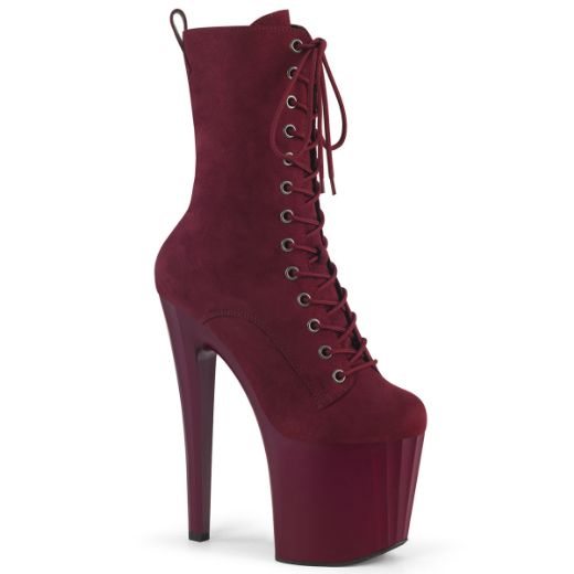 Product image of Pleaser ENCHANT-1040 Burgundy Faux Suede/Burgundy Matte 7 1/2 Inch Heel 3 1/2 Inch PF Lace-Up Mid Calf Boot Side Zip