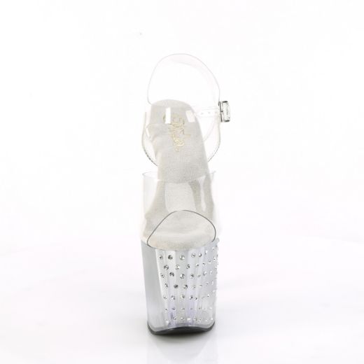 Product image of Pleaser ENCHANT-708T-LT Clr/Clr-Slv 7 1/2 Inch Heel 3 1/2 Inch LED Illuminated Ankle Strap Sandal w/RS