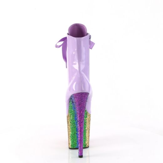 Product image of Pleaser FLAMINGO-1020HG Lavender Holo Pat/Rainbow Glitter 8 Inch Heel 4 Inch PF Lace-Up Front Ankle Boot Side Zip